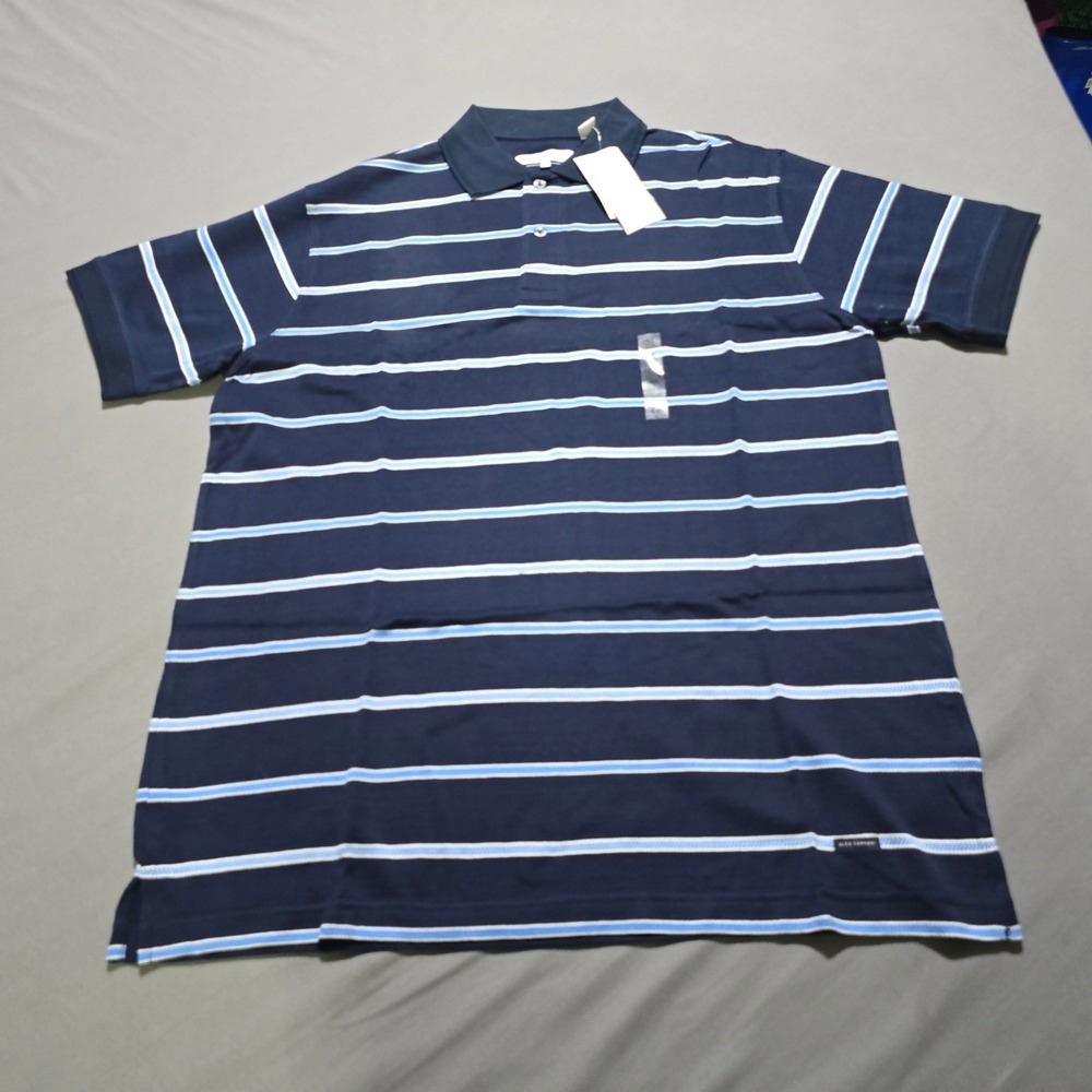 Alex Cannon Polo Shirt Mens Medium Blue Striped Short Sleeve Cotton NWT